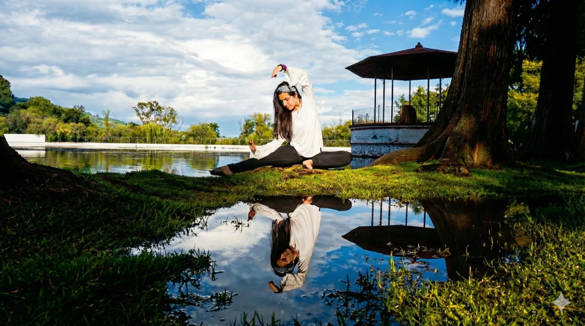 Serene yoga practice at golden hour